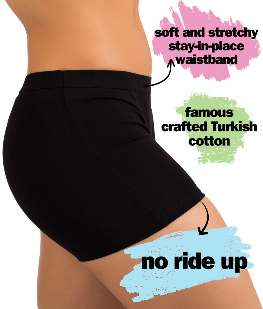 black cotton boyshort underwear for women
